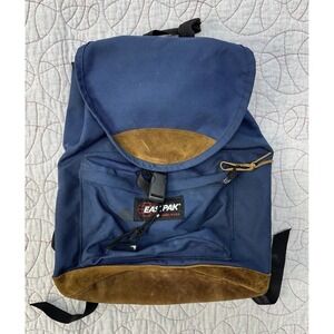 Eastpak Backpack Blue Leather Bottom VTG 90s USA / Mens Large